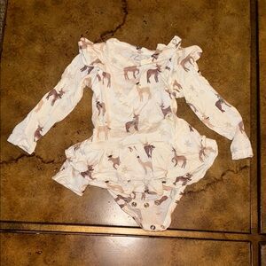 Kids Cream Reindeer Bamboo Onsie